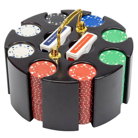 Suited Wood Carousel Pre-built Poker Chip Set (200-count)